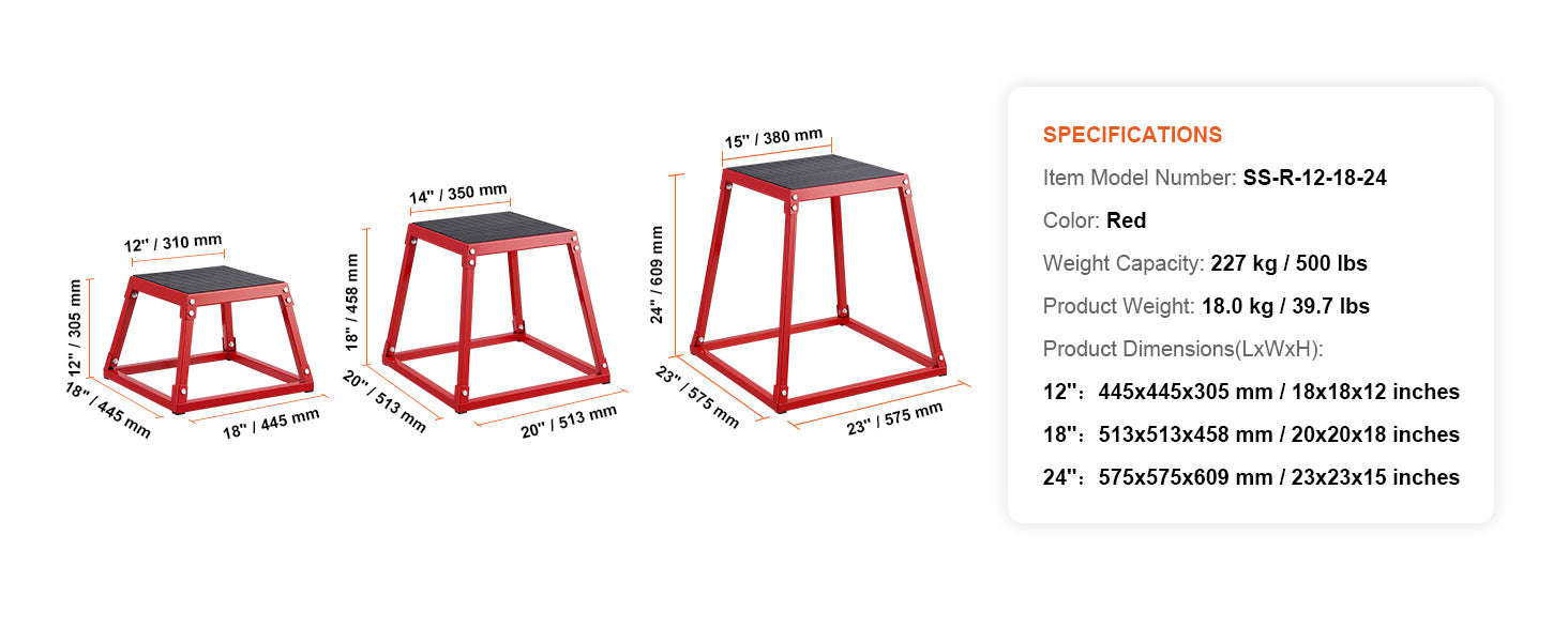 SucceBuy 12/18/24/30inch Plyometric Jump Box Plyo Box Platform Black For Home Gym Training Conditioning Strength Training 3/4pcs-3pcs Red / United States