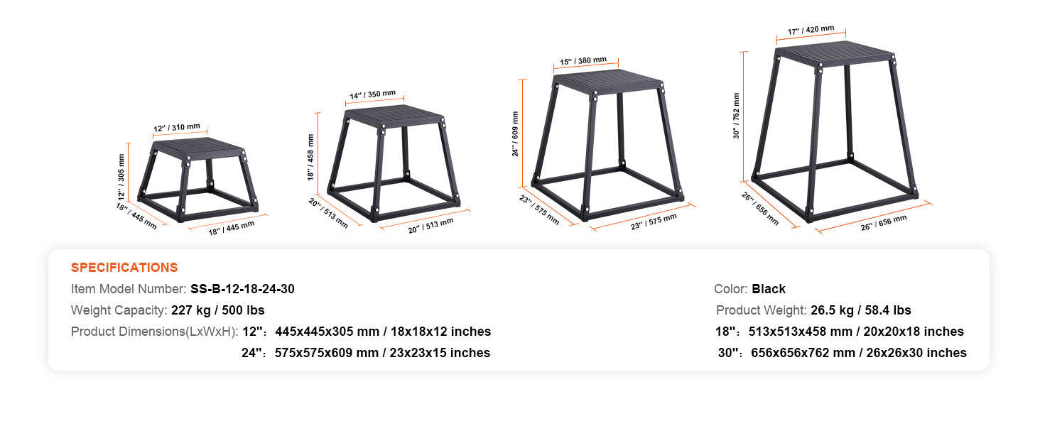 SucceBuy 12/18/24/30inch Plyometric Jump Box Plyo Box Platform Black For Home Gym Training Conditioning Strength Training 3/4pcs-3pcs Red / United States