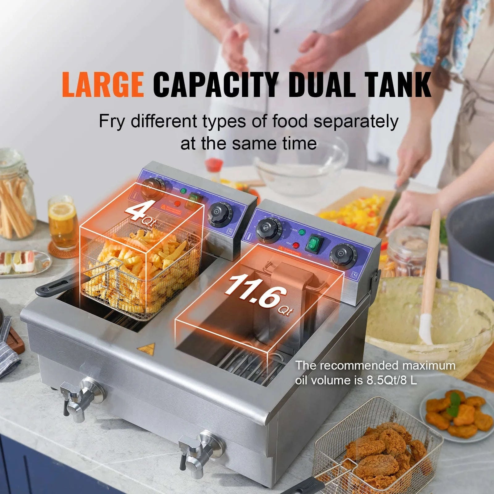 SucceBuy 12L Commercial Electric Deep Fryer with Dual Tanks-not timer no filter / Dual Tanks / EU|GERMANY