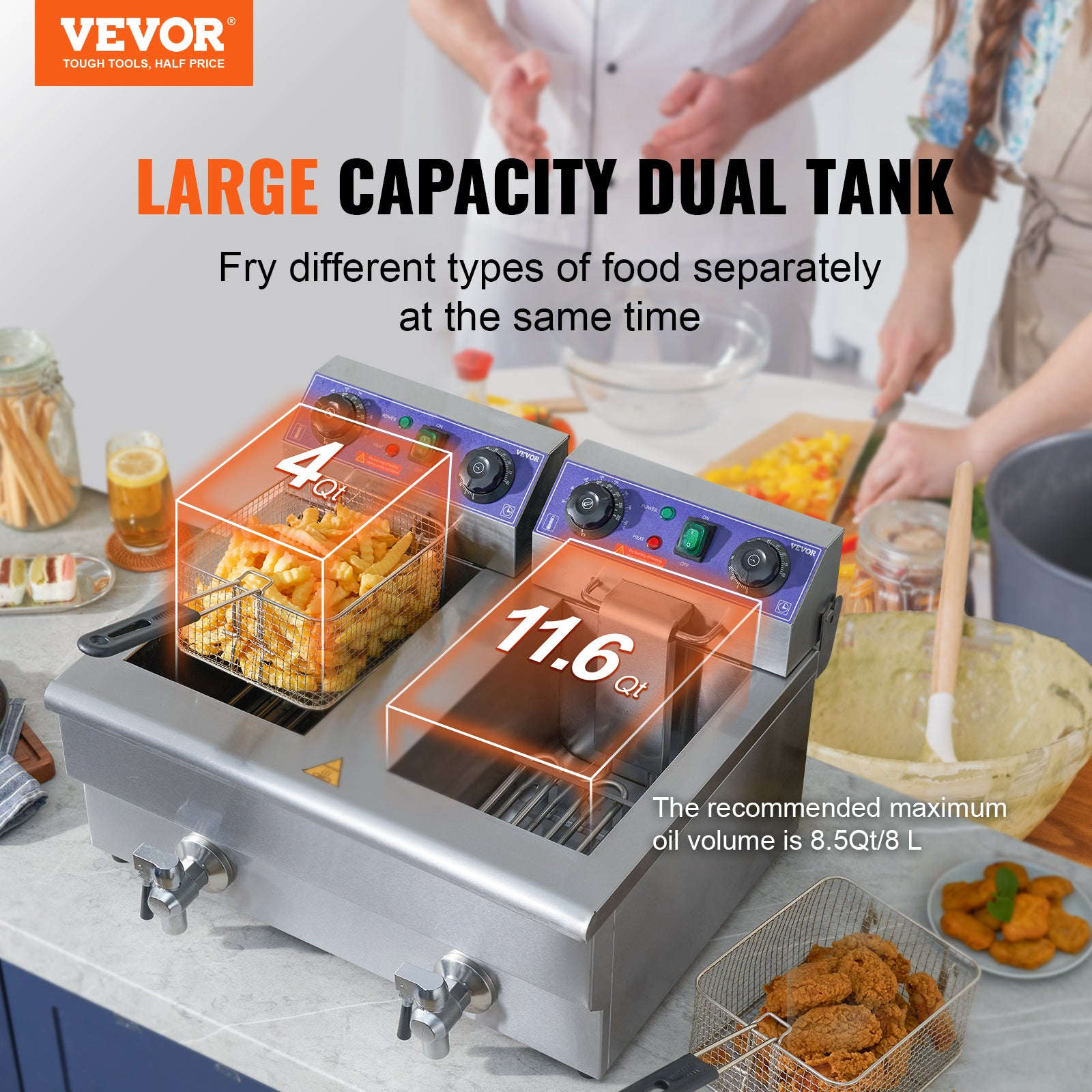 SucceBuy 12L Commercial Electric Deep Fryer with Dual Tanks-not timer no filter / Dual Tanks / EU|GERMANY