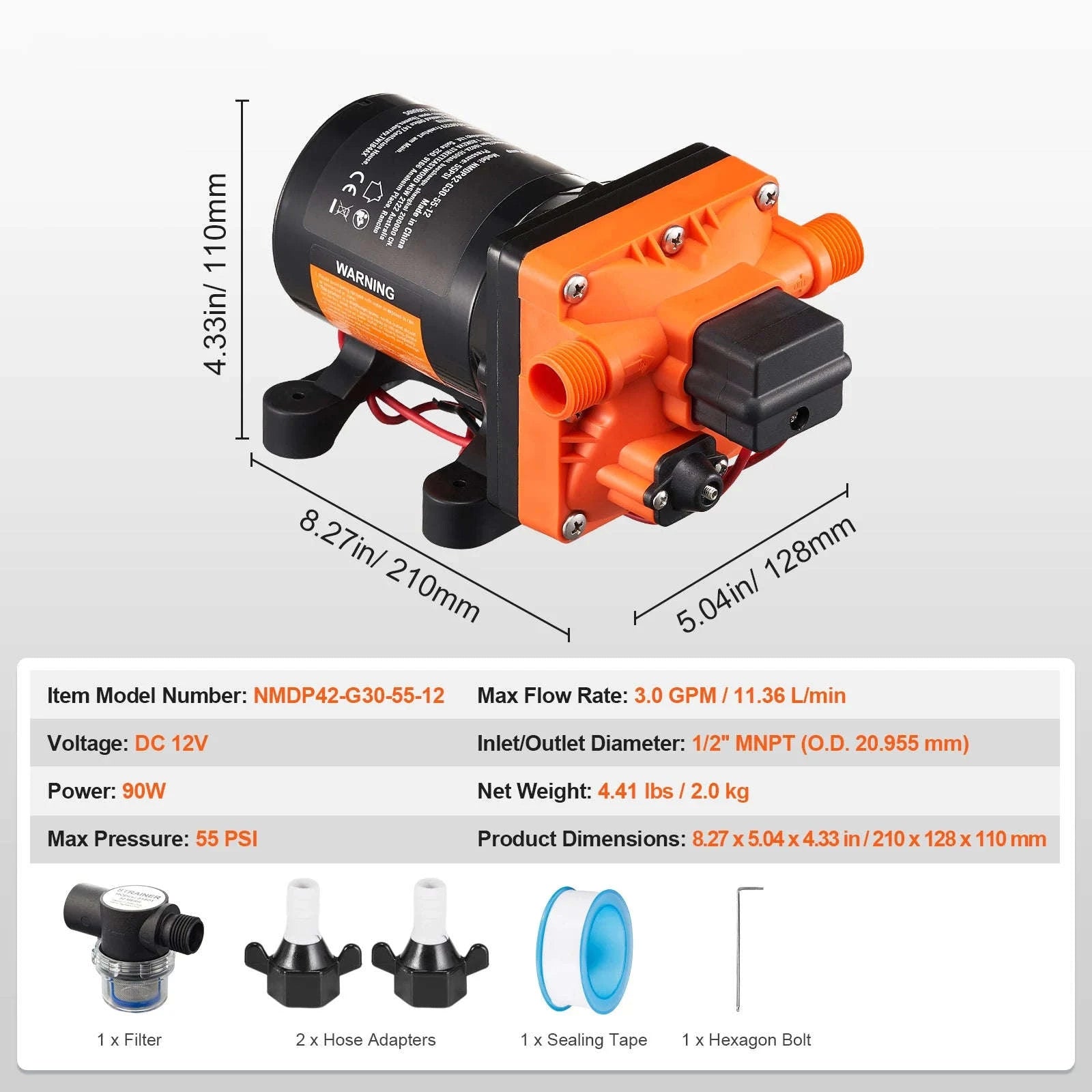 SucceBuy 12V Diaphragm Pump 1.8/3/3.5/5 GPM 3/4/5-Chamber 40-100 PSI Adjustable 1/2'' MNPT Port for RV Yacht Food Truck Camper-5.0 GPM 5-Chamber / EU / Poland