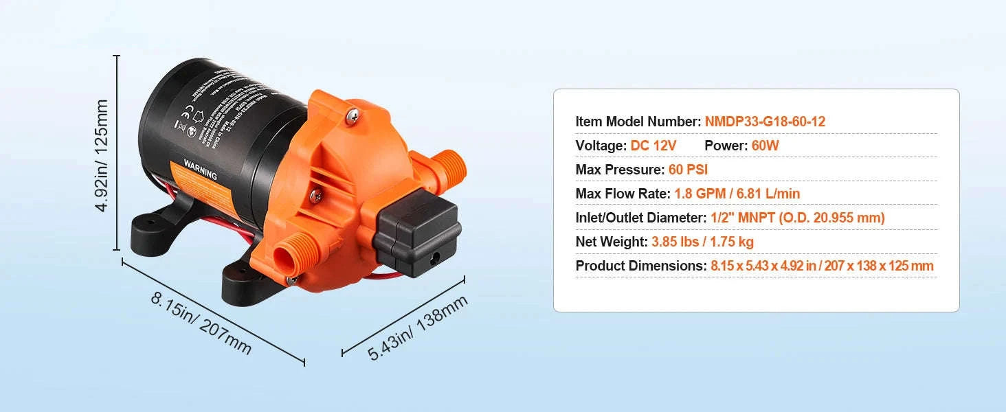 SucceBuy 12V Diaphragm Pump 1.8/3/3.5/5 GPM 3/4/5-Chamber 40-100 PSI Adjustable 1/2'' MNPT Port for RV Yacht Food Truck Camper-5.0 GPM 5-Chamber / EU / Poland