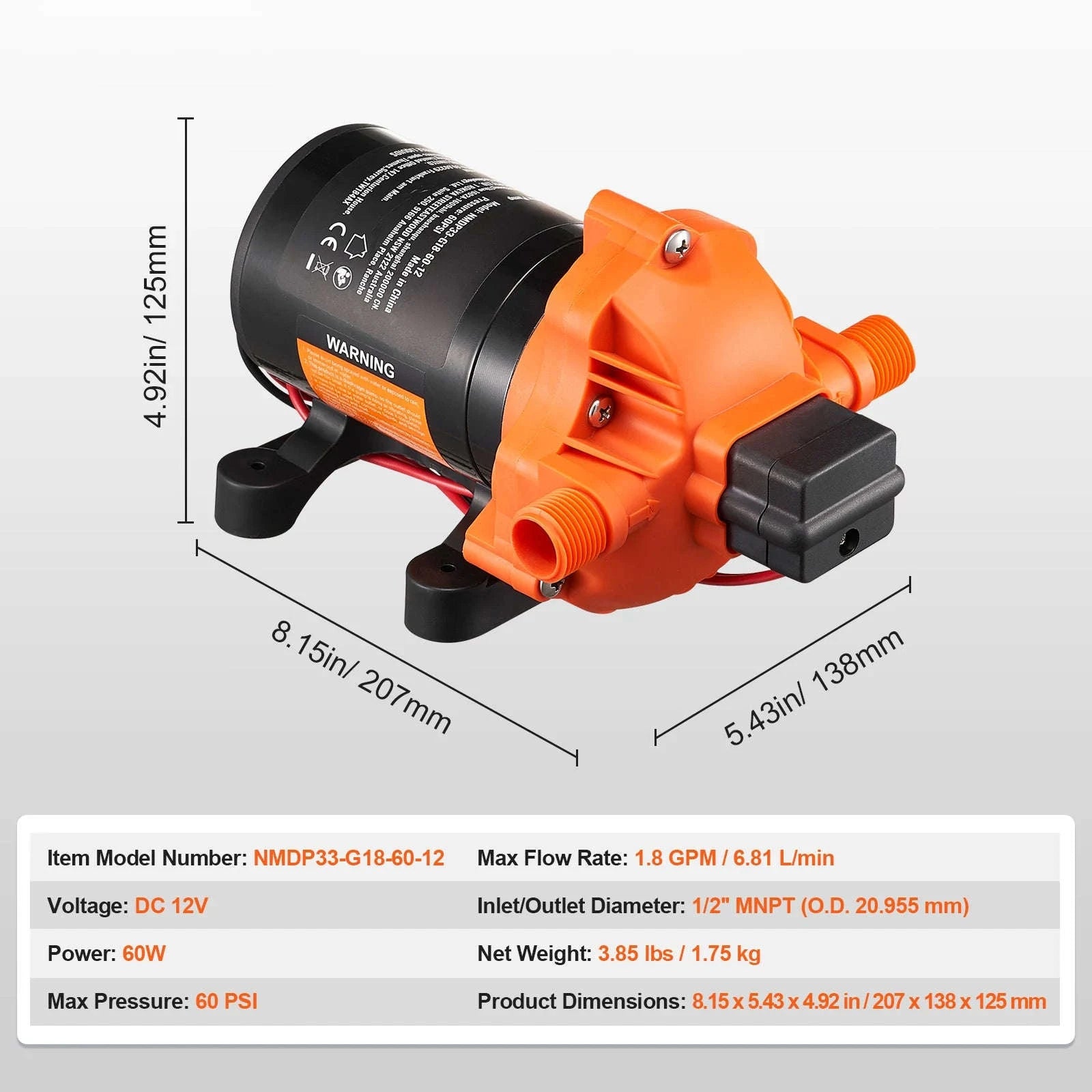 SucceBuy 12V Diaphragm Pump 1.8/3/3.5/5 GPM 3/4/5-Chamber 40-100 PSI Adjustable 1/2'' MNPT Port for RV Yacht Food Truck Camper-5.0 GPM 5-Chamber / EU / Poland