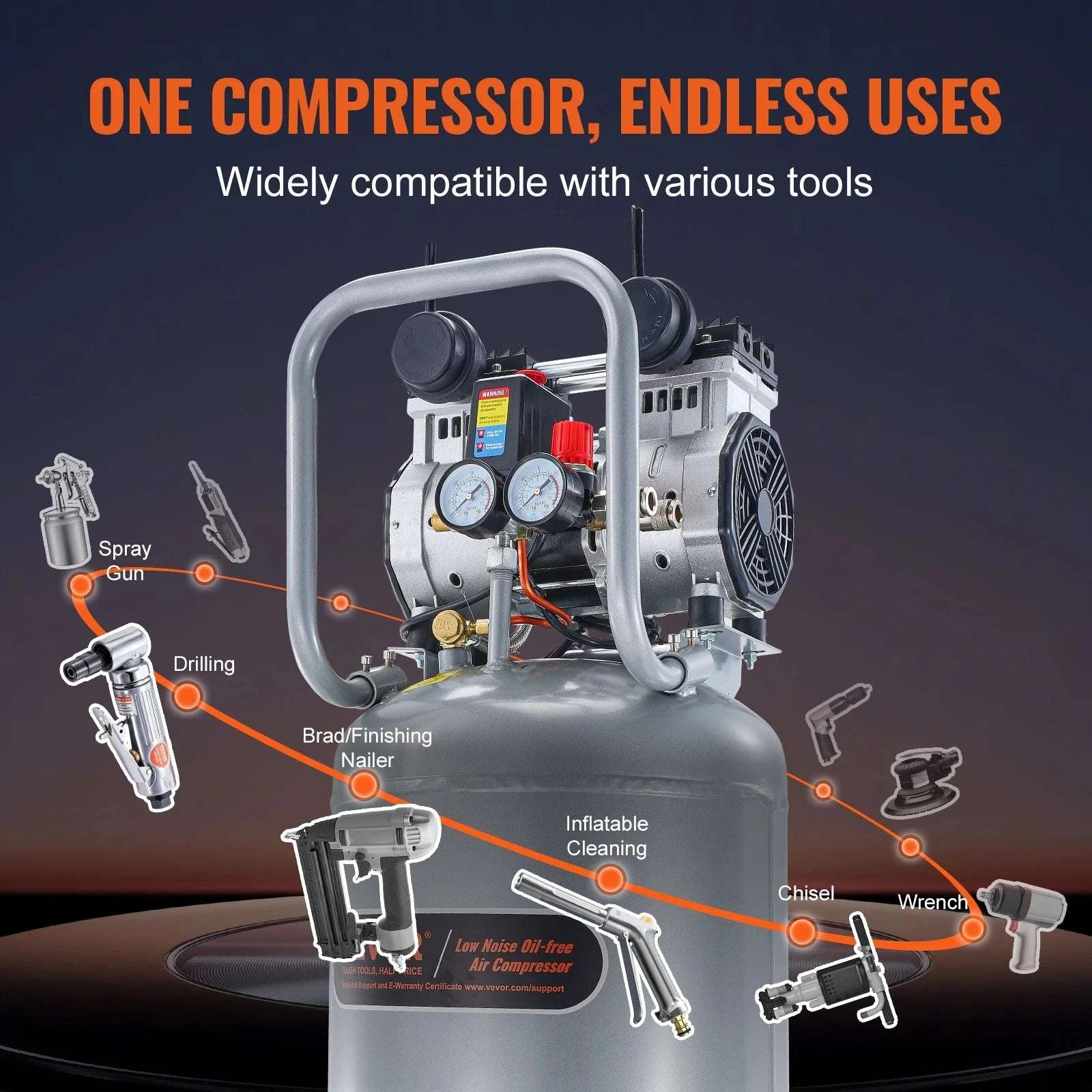SucceBuy 13 Gallon Air Compressor 2HP Oil Free Air Compressor with 125 PSI Max Pressure for Tire Inflation Auto Repair Painting-United States