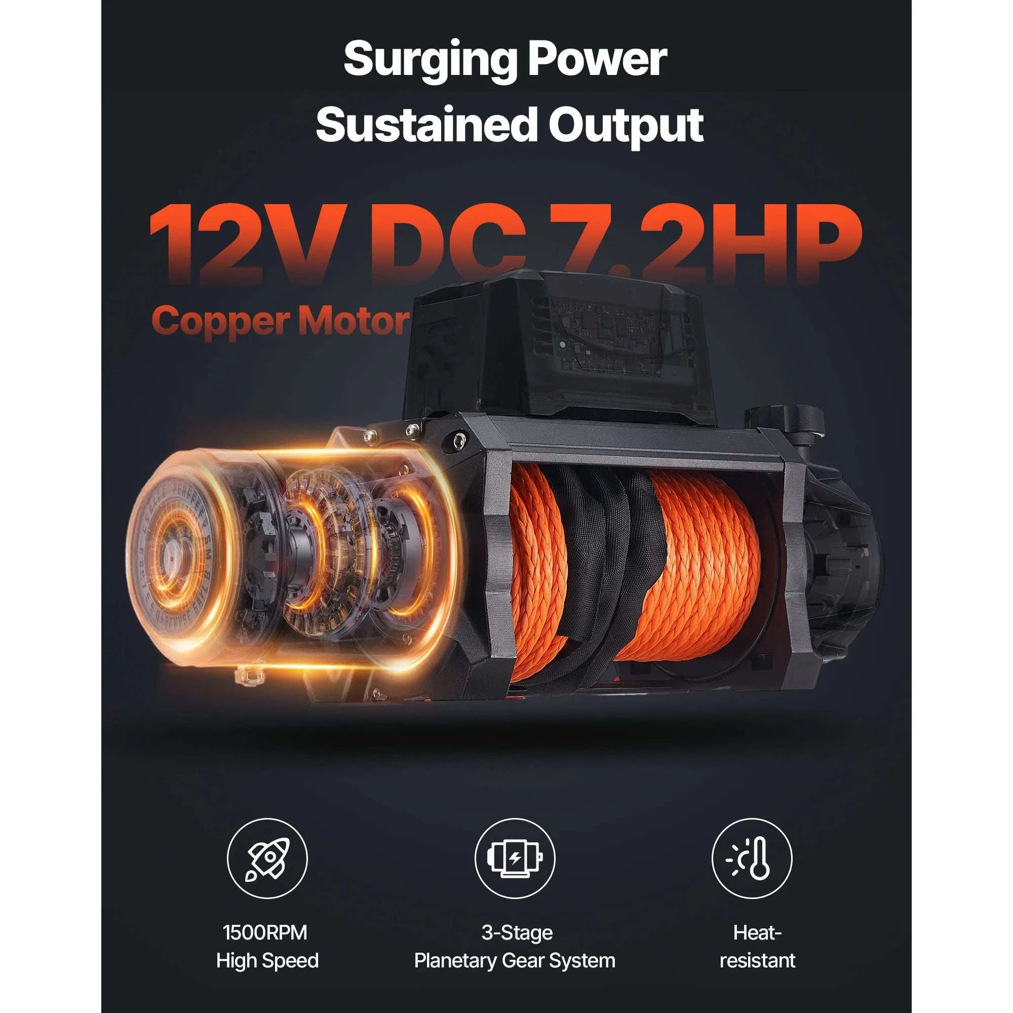 SucceBuy 13500LBS 12V Electric Winch Synthetic Tow Rope Car Winch 28M Lifting Hoist for 4X4 Car Trailer ATV Truck Off Road Boat-13500LBS / 27M / spain