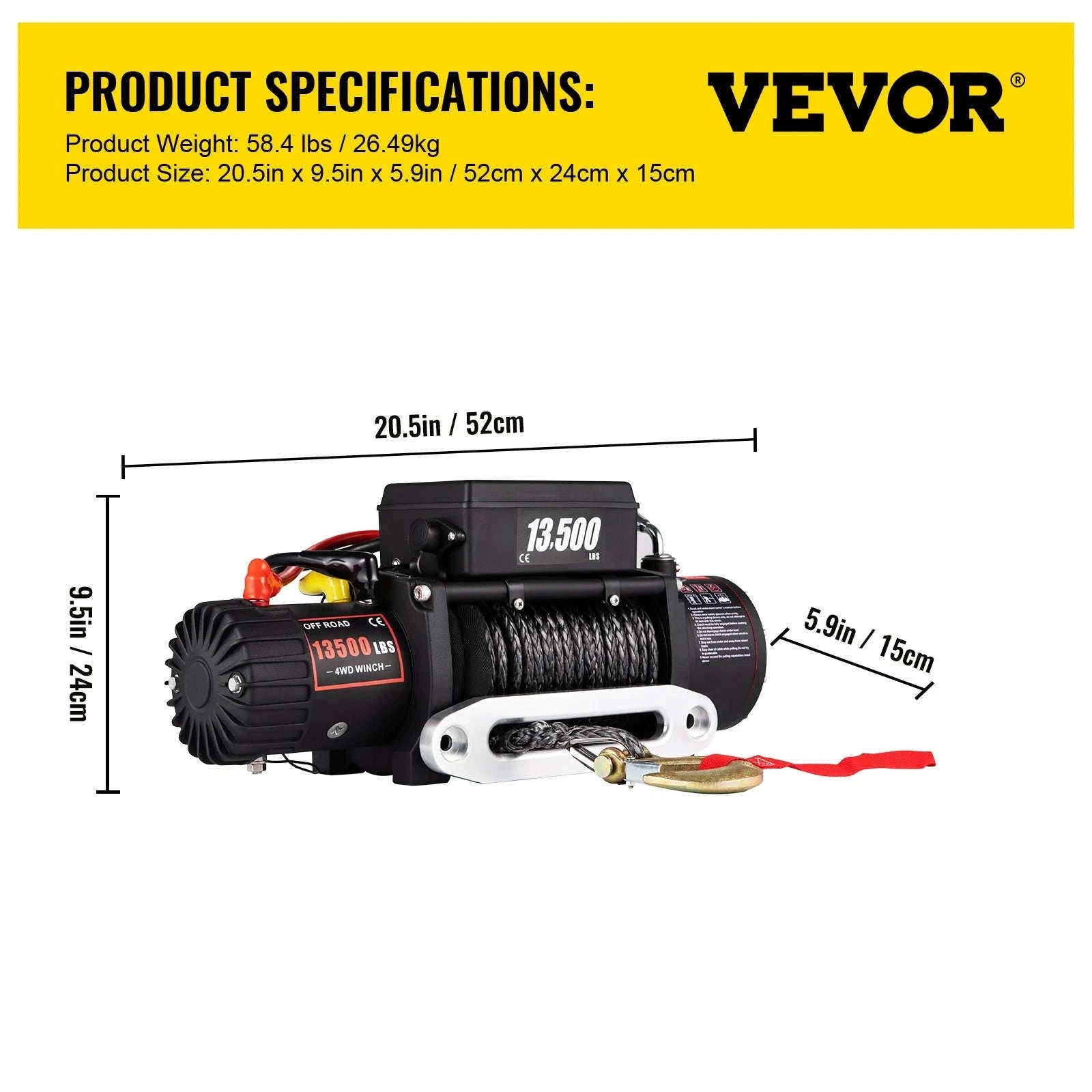 SucceBuy 13500LBS 12V Electric Winch Synthetic Tow Rope Car Winch 28M Lifting Hoist for 4X4 Car Trailer ATV Truck Off Road Boat-13500LBS / 27M / spain