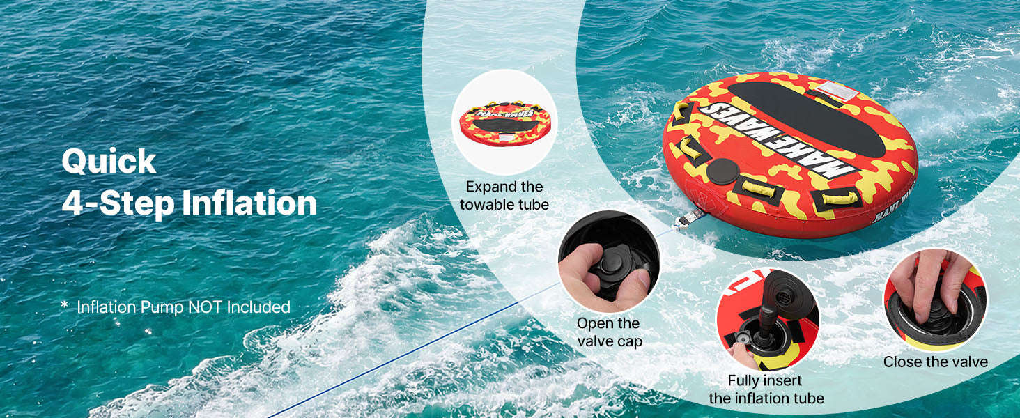 SucceBuy 2/3 Rider Towable Tubes Boating 340/510/680 lbs Inflatable Tube Anti-Slip Pad Nylon Cover Padded Handles Safety Valve-3 Riders TypeA / United States
