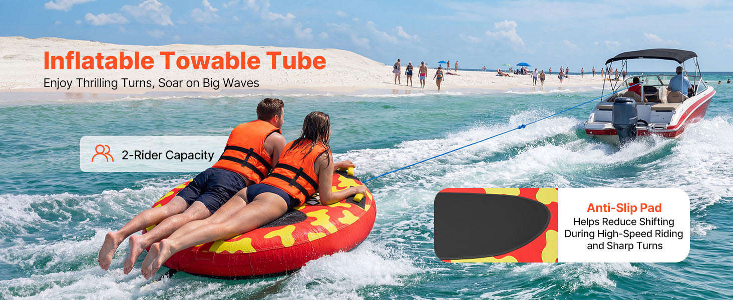 SucceBuy 2/3 Rider Towable Tubes Boating 340/510/680 lbs Inflatable Tube Anti-Slip Pad Nylon Cover Padded Handles Safety Valve-3 Riders TypeA / United States