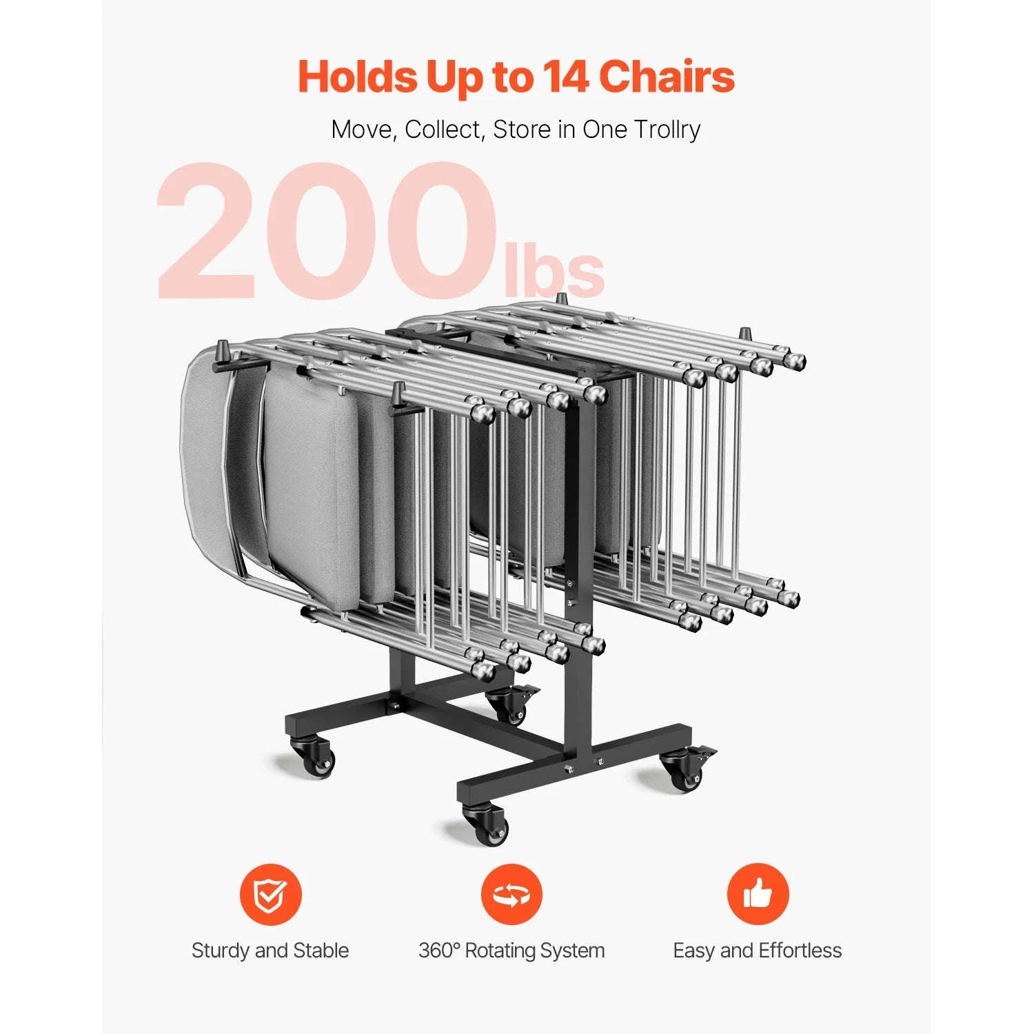SucceBuy 200 LBS Folding Chair Rack T-shape Metal Chair StorageCart with Rubber Wheels Chair Holder Dolly for Hotel 14 Chairs-T-shape / CZECH REPUBLIC