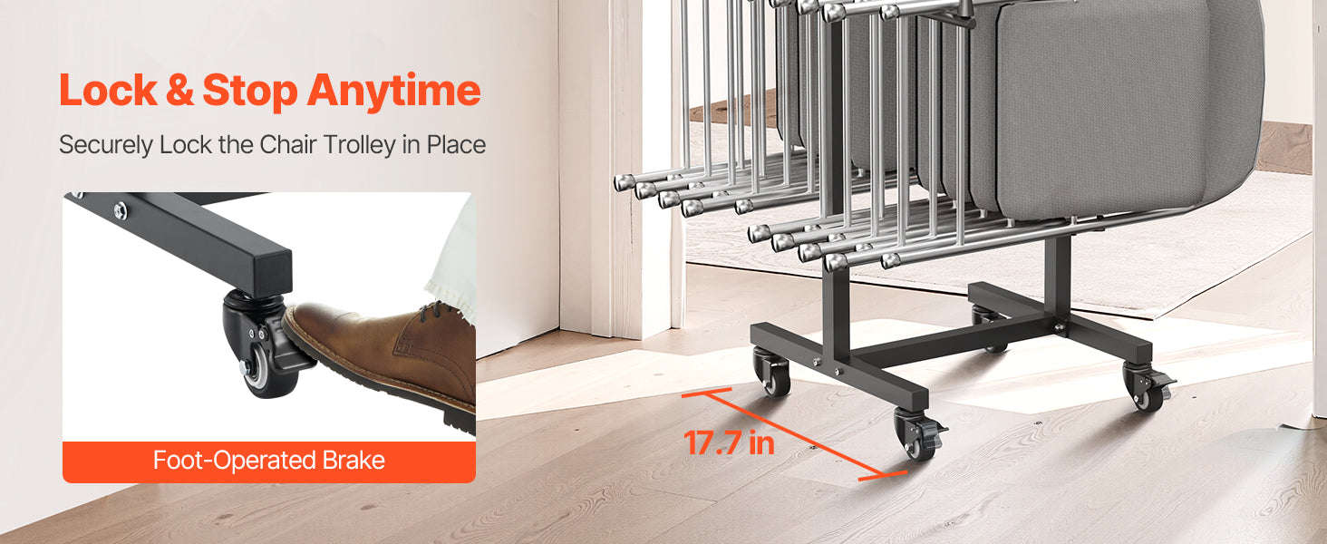 SucceBuy 200 LBS Folding Chair Rack T-shape Metal Chair StorageCart with Rubber Wheels Chair Holder Dolly for Hotel 14 Chairs-T-shape / CZECH REPUBLIC