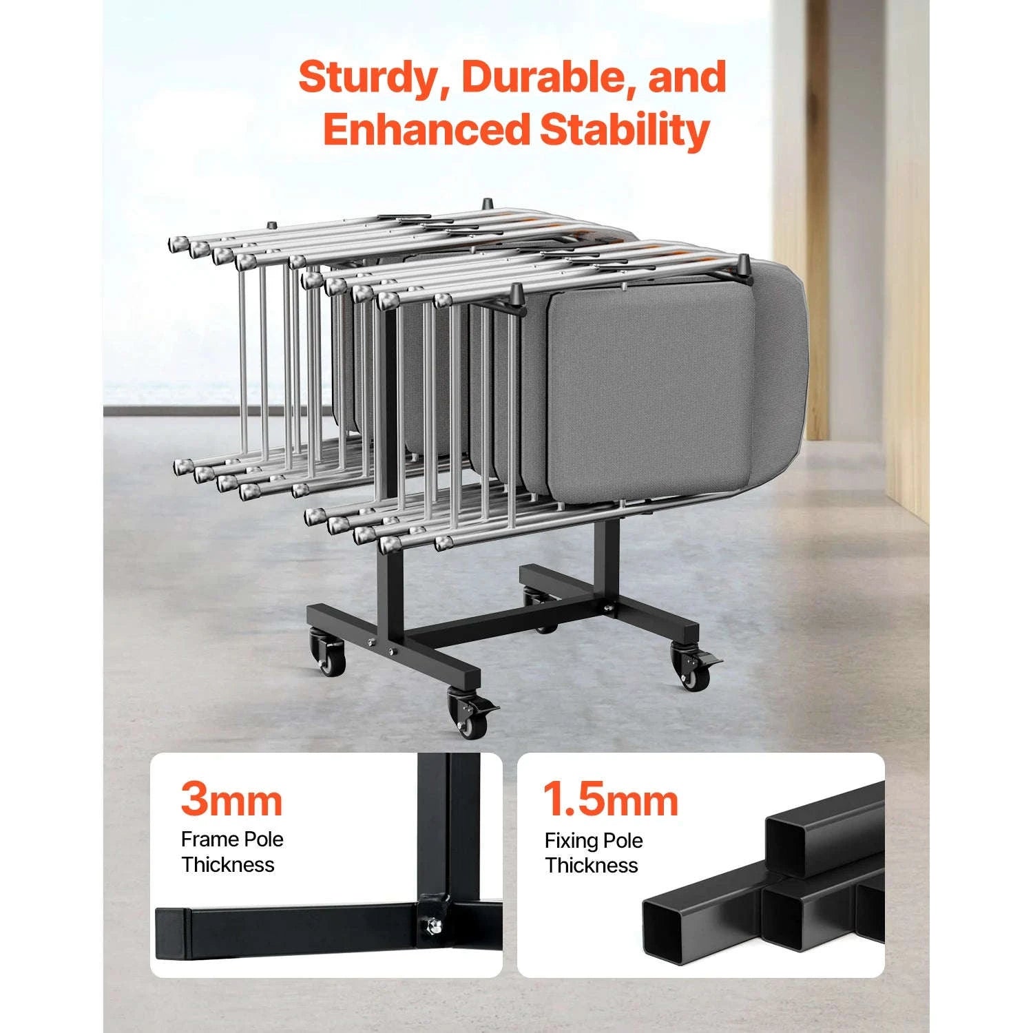 SucceBuy 200 LBS Folding Chair Rack T-shape Metal Chair StorageCart with Rubber Wheels Chair Holder Dolly for Hotel 14 Chairs-T-shape / CZECH REPUBLIC