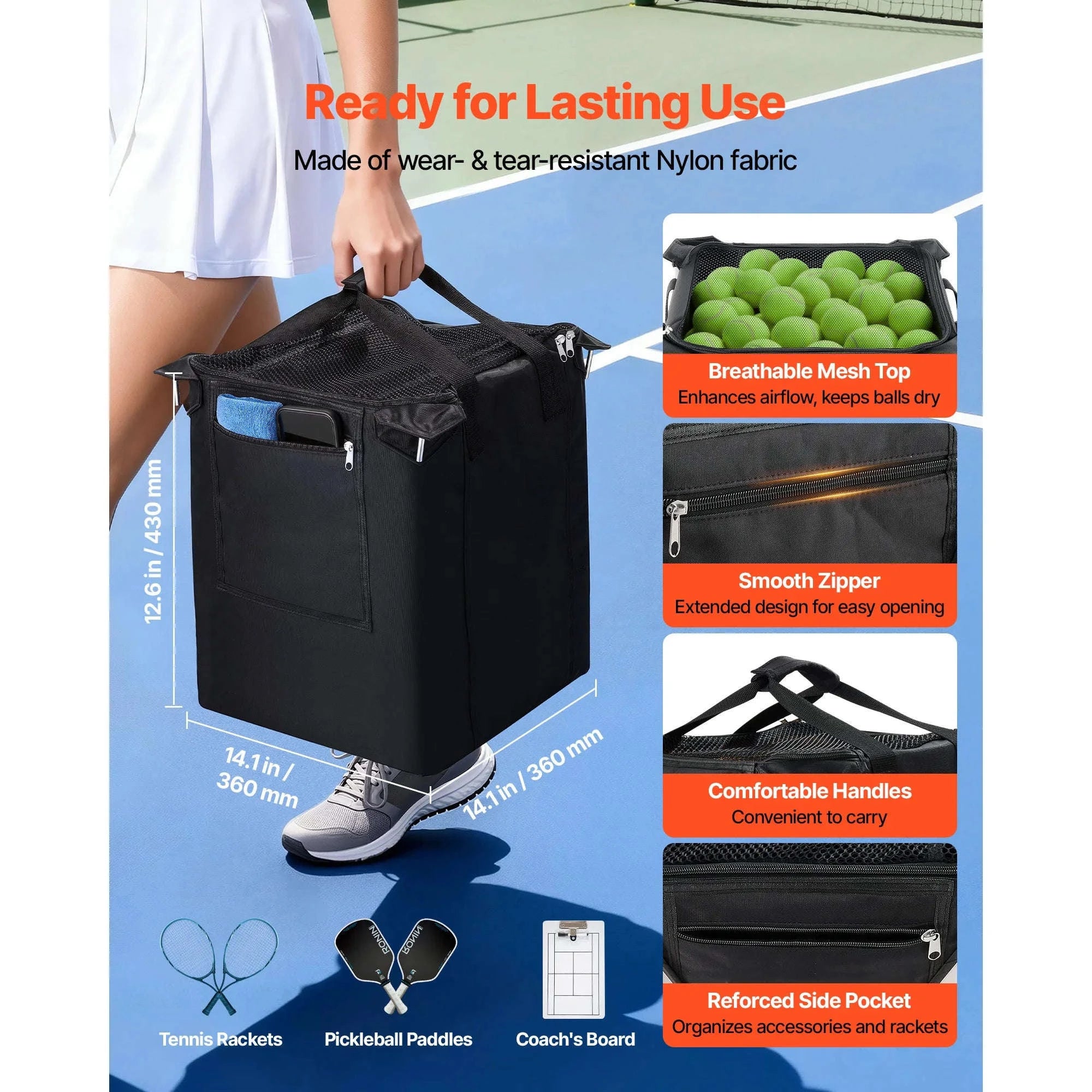 SucceBuy 200 Tennis Balls Hopper Foldable Pickleball Basket Cart with Wheels & Storage Bag for Training Teaching Easy Pick Up-Holds 200 Balls / United States