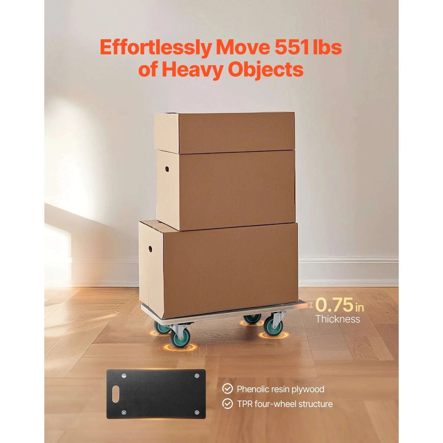 SucceBuy 2Pack Furniture Mover Dolly Fridge Moving Roller with 4TPR Wheels Rectangle Flat Dolly for Piano Washing Machine-2 Pack / CZECH REPUBLIC