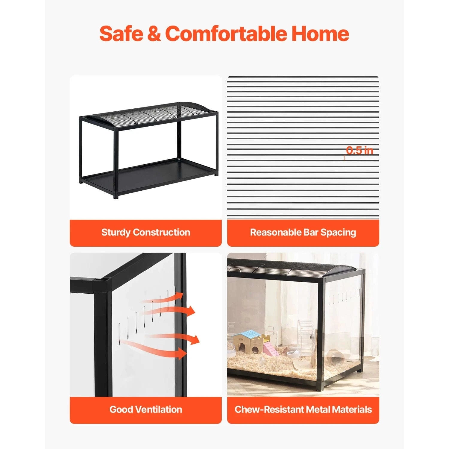 SucceBuy 37.8 x 18.5 x 21.7 inch Hamster Cage 360° Viewing Transparent Hamster Habitats with Front Door for Rats, Guinea Pigs-35-40inch / United States