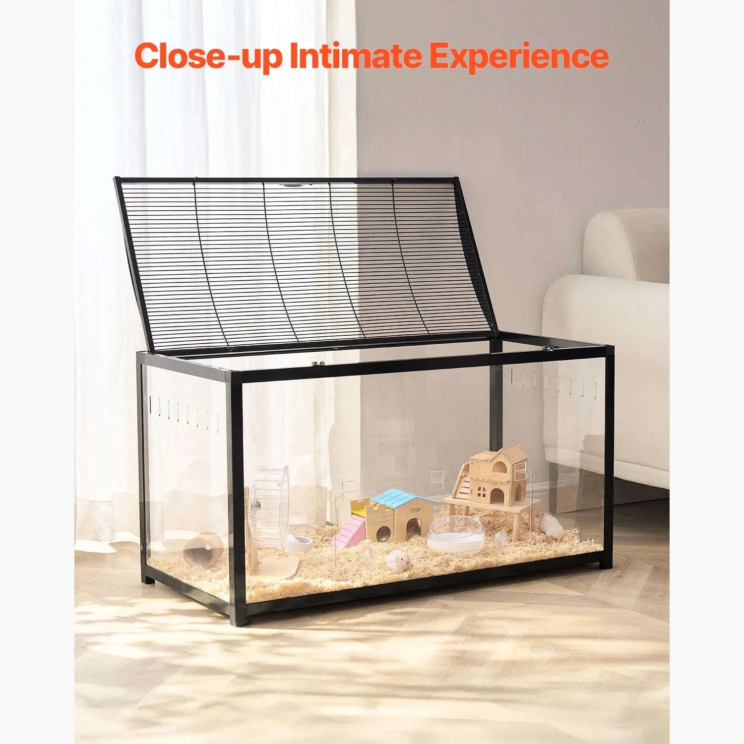 SucceBuy 37.8 x 18.5 x 21.7 inch Hamster Cage 360° Viewing Transparent Hamster Habitats with Front Door for Rats, Guinea Pigs-35-40inch / United States