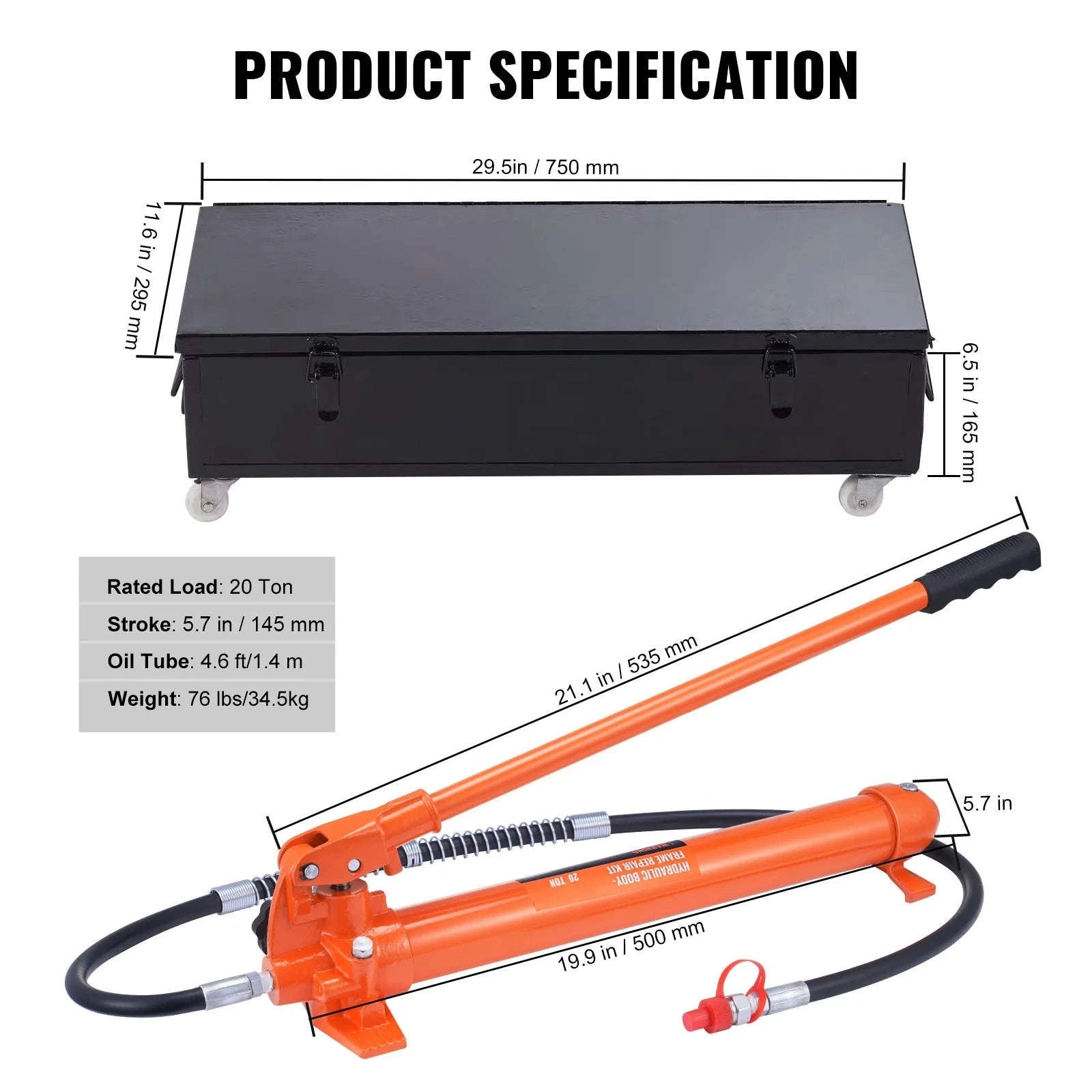 SucceBuy 4/10/12/20 Ton Power Hydraulic Cylinder Jack Autobody Frame Repair Tool Kit Automotive Truck Lifting Heavy Equipment-12 Ton / United States