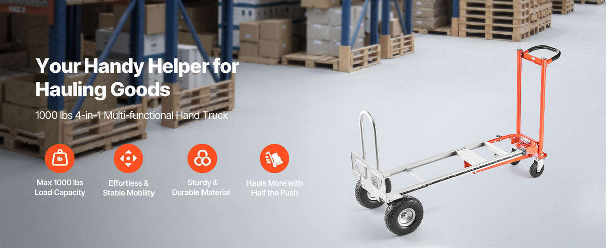 SucceBuy 4 in 1 Hand Truck 1000 lbs Load Capacity for 4-Wheel Mode Aluminum Alloy Portable Trolley Dolly for Moving Home Office-1000 lbs / Poland