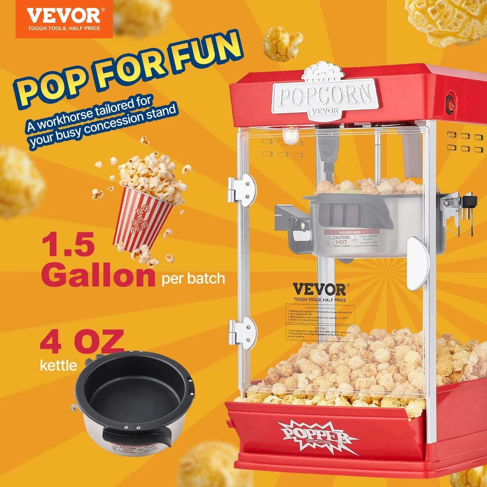 SucceBuy 4Oz Popcorn Maker Commercial Popcorn Machine Countertop Popcorn Maker Includes Tabletop Popcorn Maker 1.5 Gal per Batch-4 Oz Red / Germany