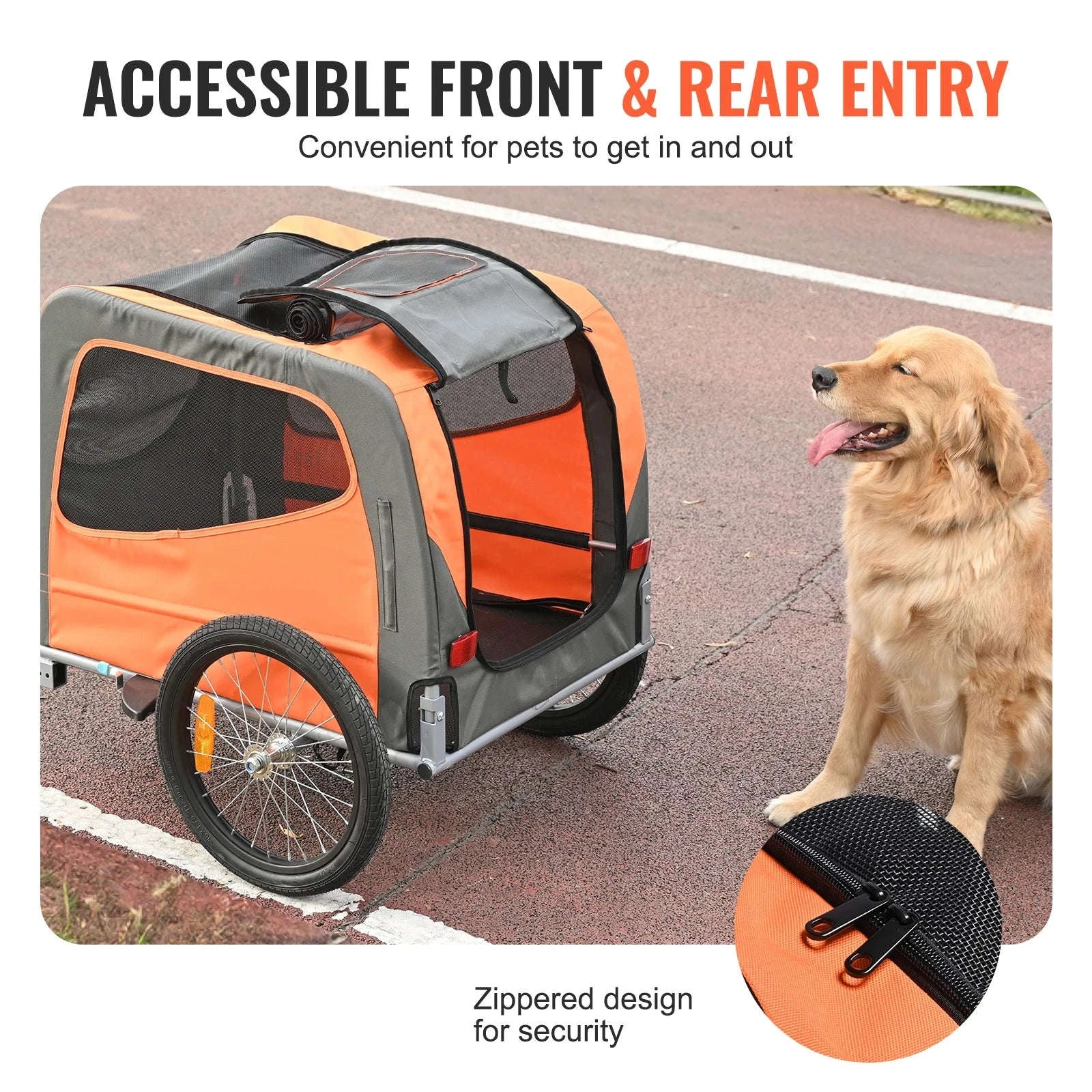 SucceBuy 66lbs Pet Cart Bicycle Carrier Dog Bike Trailer with Folding Frame & Wheels Reflectors Flag for Dogs Accessories-66 lbs / United States