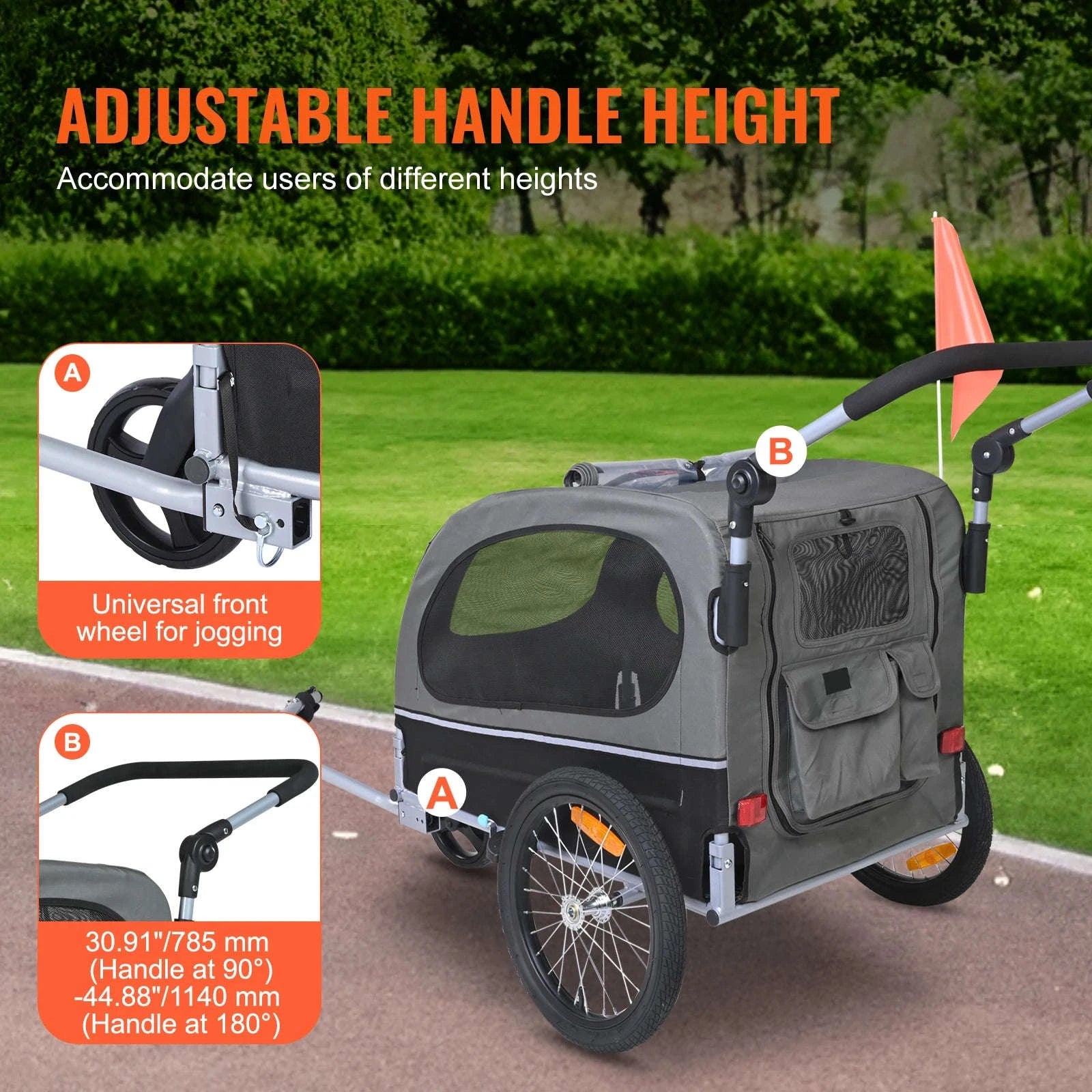 SucceBuy 88lbs 2-in-1 Pet Stroller Cart Dog Bike Trailer with Wheels Reflectors Easy Folding Cart Frame Bicycle Coupler Carrier-88lbs / United States