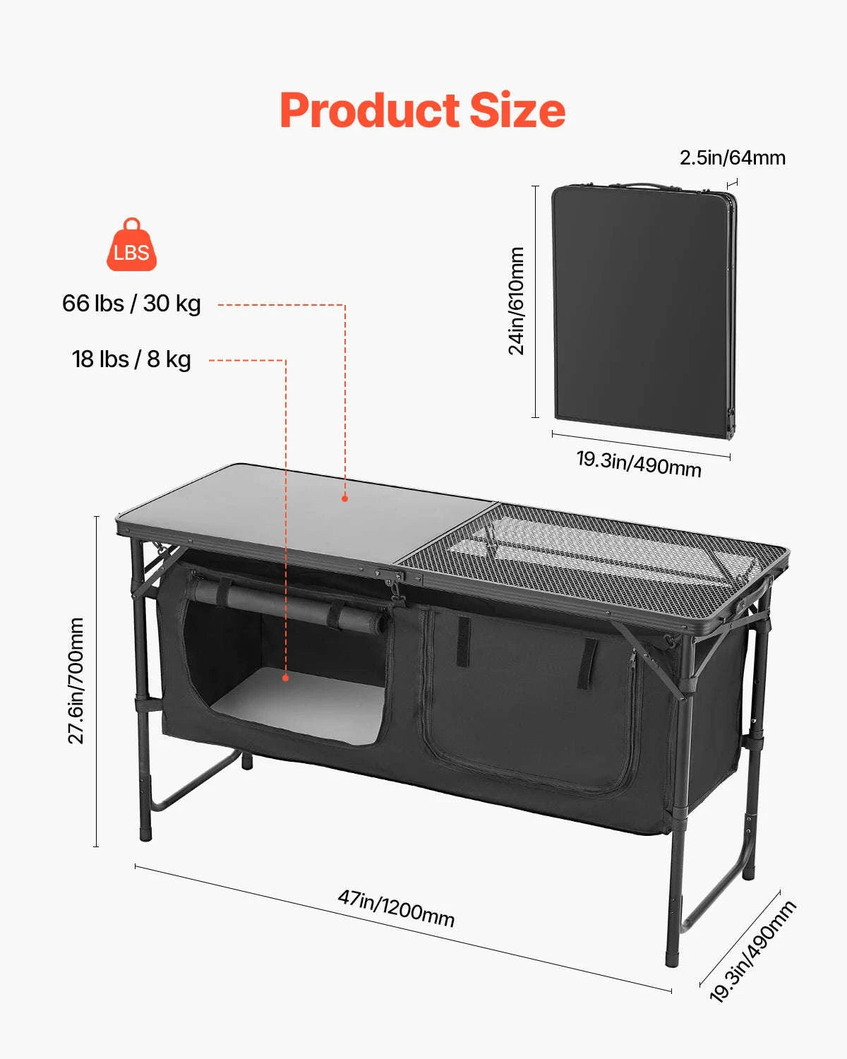 SucceBuy Camping Kitchen Table Outdoor Cooking Table Aluminum Lightweight Portable Cook Station for BBQ Party Picnic RV Travel-Black / United States