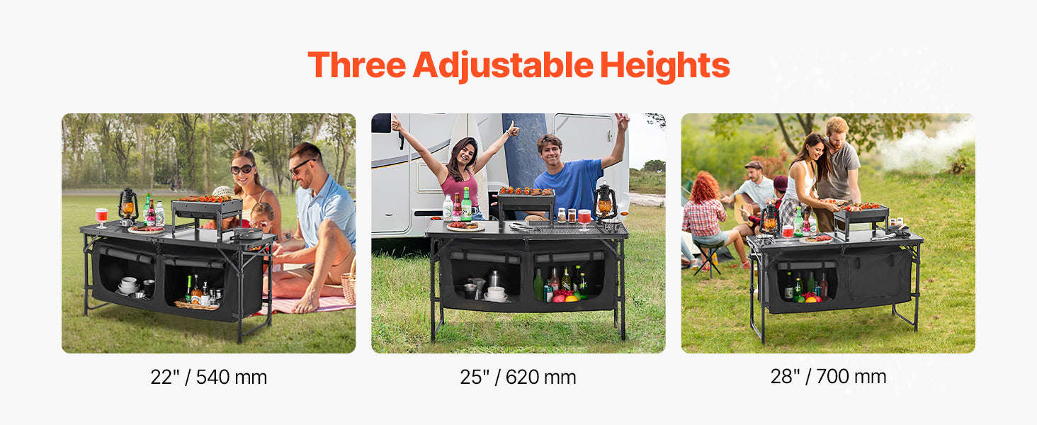 SucceBuy Camping Kitchen Table Outdoor Cooking Table Aluminum Lightweight Portable Cook Station for BBQ Party Picnic RV Travel-Black / United States