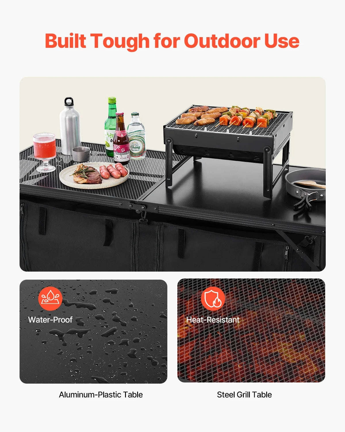 SucceBuy Camping Kitchen Table Outdoor Cooking Table Aluminum Lightweight Portable Cook Station for BBQ Party Picnic RV Travel-Black / United States