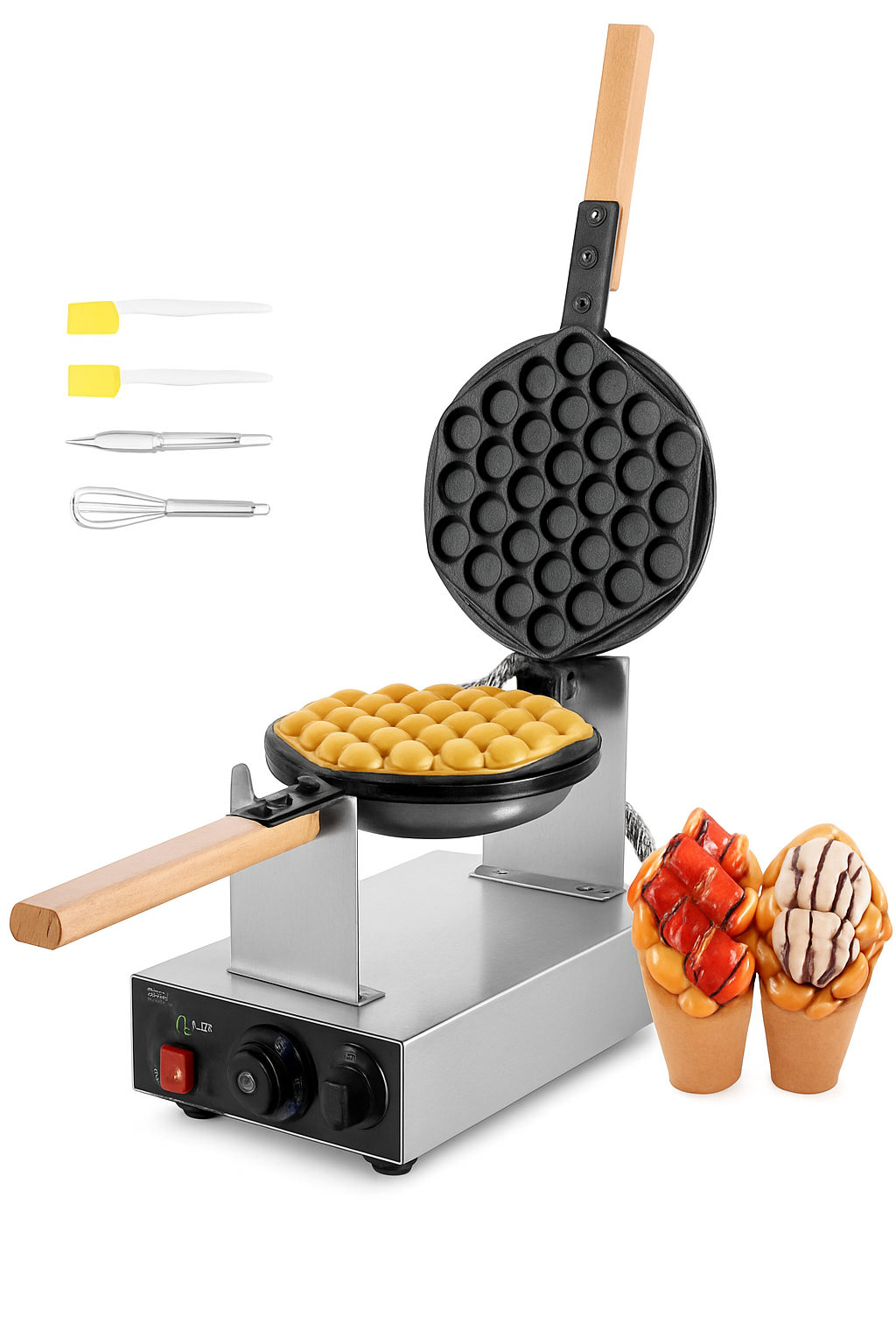 Commerciële bubbel wafelkoker niet-kleefende roestvrij staal 180° roteerbare ei-pannenkoekbakker