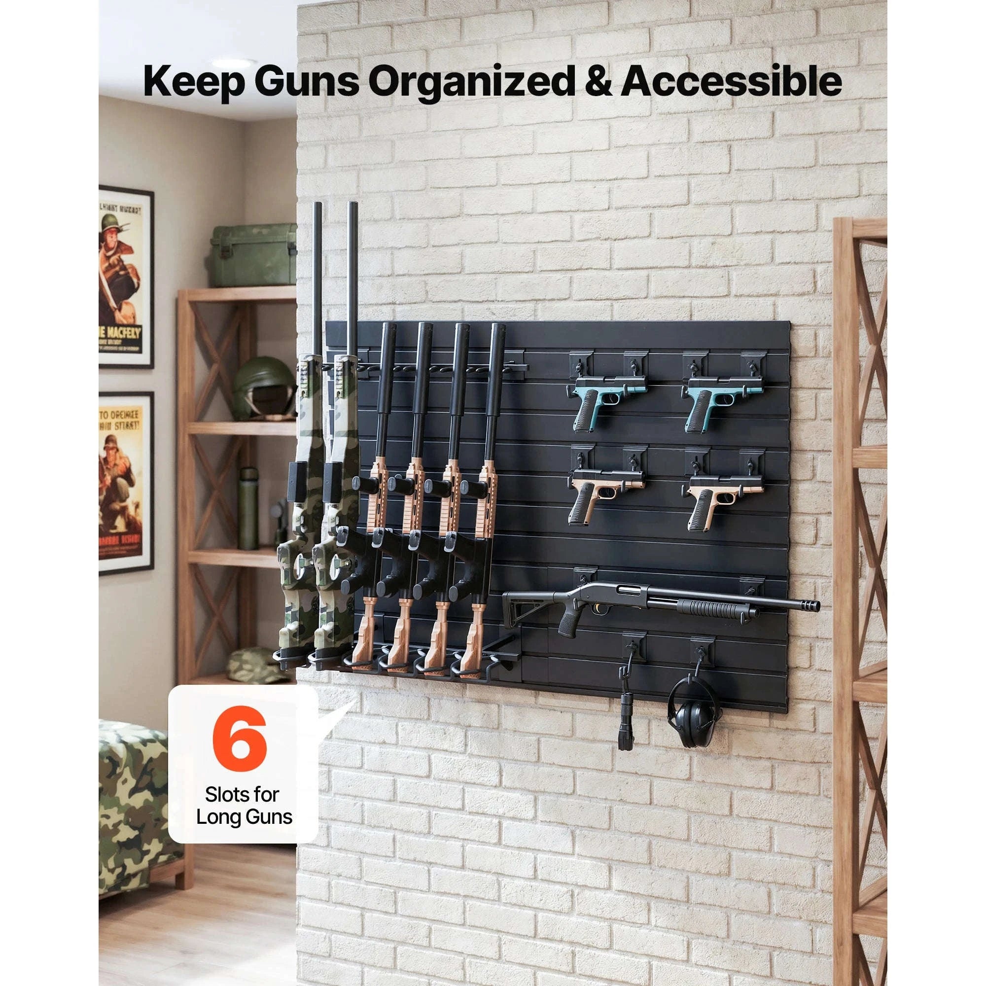 SucceBuy Gun Rack Wall Mount Steel Tactical Rifle Carbine Shotgun Storage Rack Modular Firearms Wall Gear Accessories Organizer-2 Rifles / United States