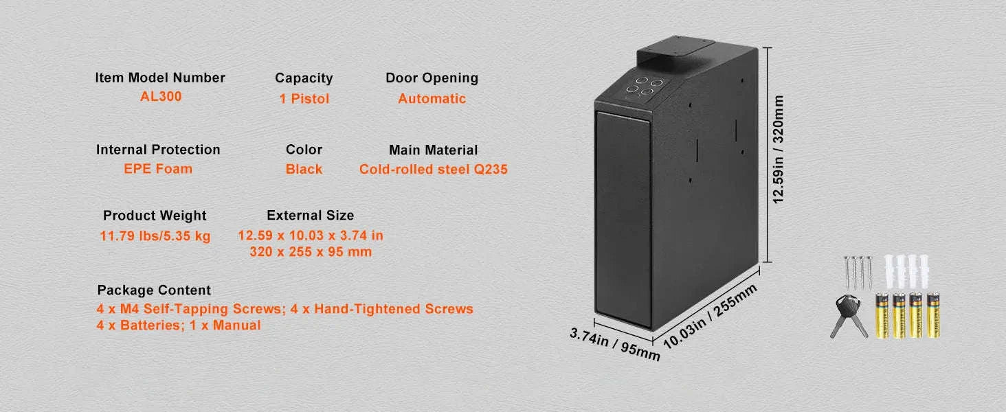 SucceBuy Gun Safe Q235 Steel Pistol Safe with 3-Way Quick Access Gun Case Gun Box Advanced Biometric Technology Travel Gun Safe-1 Pistols Slip / United States