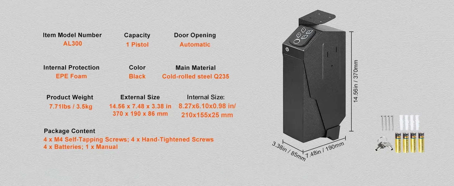 SucceBuy Gun Safe Q235 Steel Pistol Safe with 3-Way Quick Access Gun Case Gun Box Advanced Biometric Technology Travel Gun Safe-1 Pistols Slip / United States