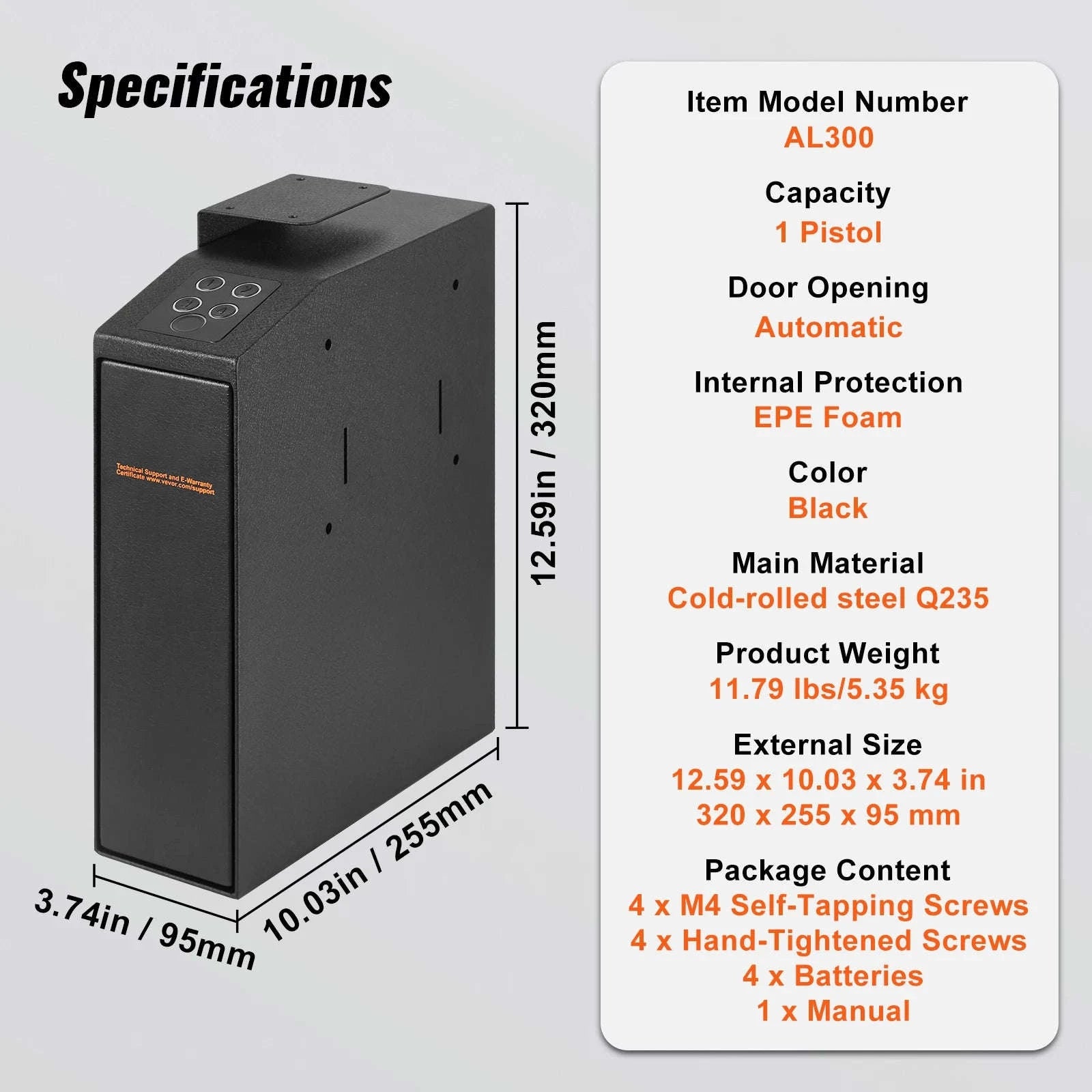 SucceBuy Gun Safe Q235 Steel Pistol Safe with 3-Way Quick Access Gun Case Gun Box Advanced Biometric Technology Travel Gun Safe-1 Pistols Slip / United States