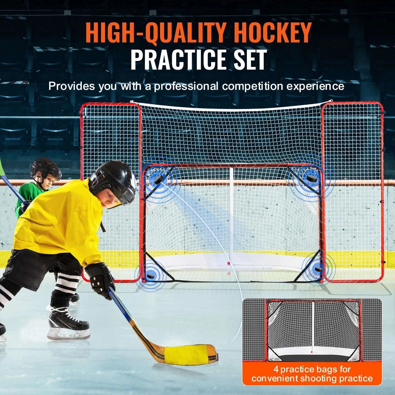 SucceBuy Hockey Goal with Backstop Targets Street Steel Hockey Net 72" Pro Portable Indoor Outdoor Hockey Goal with Net-72inch heigh / spain
