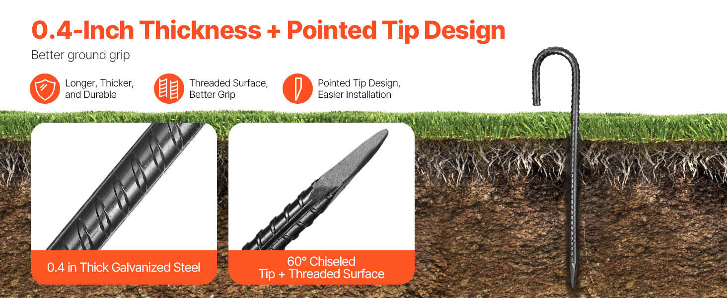 SucceBuy Rebar Stakes Galvanized Steel Ground Anchors with Chisel Point End & Rust-Resistant Coating for Gardening Support Fence-I 16in 16pcs / United States