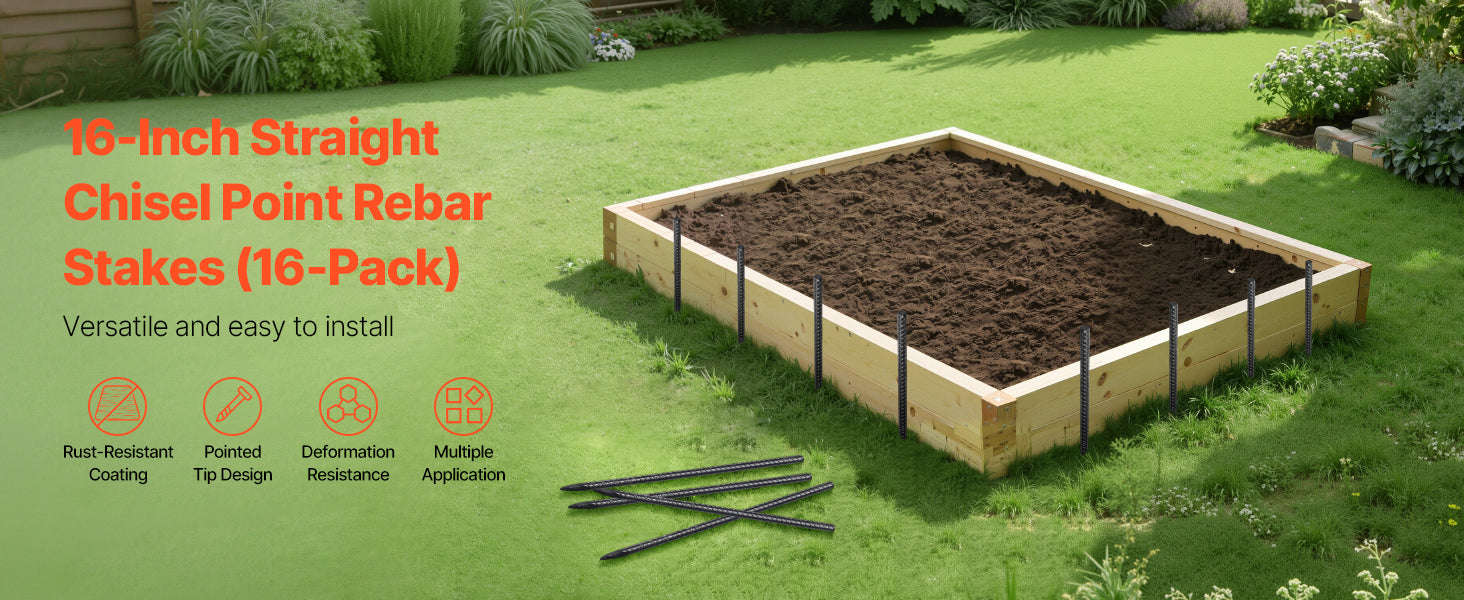 SucceBuy Rebar Stakes Galvanized Steel Ground Anchors with Chisel Point End & Rust-Resistant Coating for Gardening Support Fence-I 16in 16pcs / United States