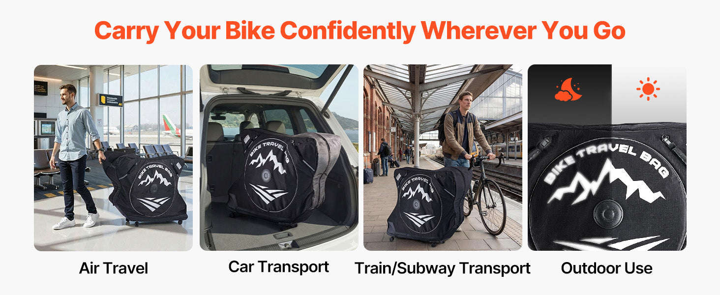 SucceBuy Road Bike Travel Bag Bicycle Storage Carry with TSA Lock & Dual Zipper fit Wheelbase 37-42in Bicycle Case for Outdoor-Black / United States