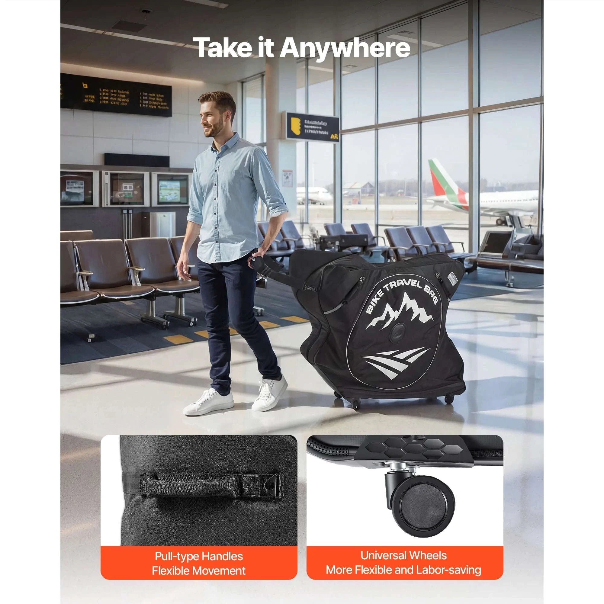 SucceBuy Road Bike Travel Bag Bicycle Storage Carry with TSA Lock & Dual Zipper fit Wheelbase 37-42in Bicycle Case for Outdoor-Black / United States