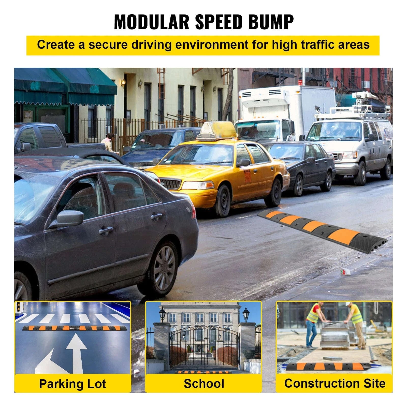 SucceBuy Rubber Speed Bump 2 Channel Speed Bump Hump 72.8x12.2x2.2 Garage Cable Ramp for Asphalt Concrete Gravel Driveway-6 FT-1 PCs / Poland