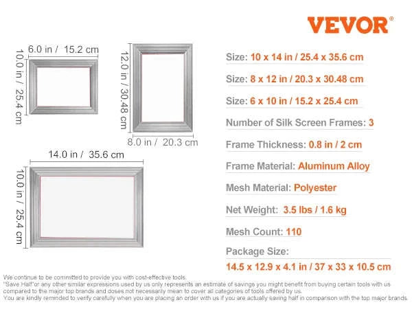 SucceBuy Screen Printing Kit with Aluminum Frames and Mesh-3 Different Pieces / Poland