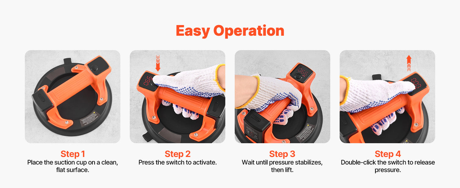 8-Inch Electric Vacuum Suction Cup Lifter 440lb with Display