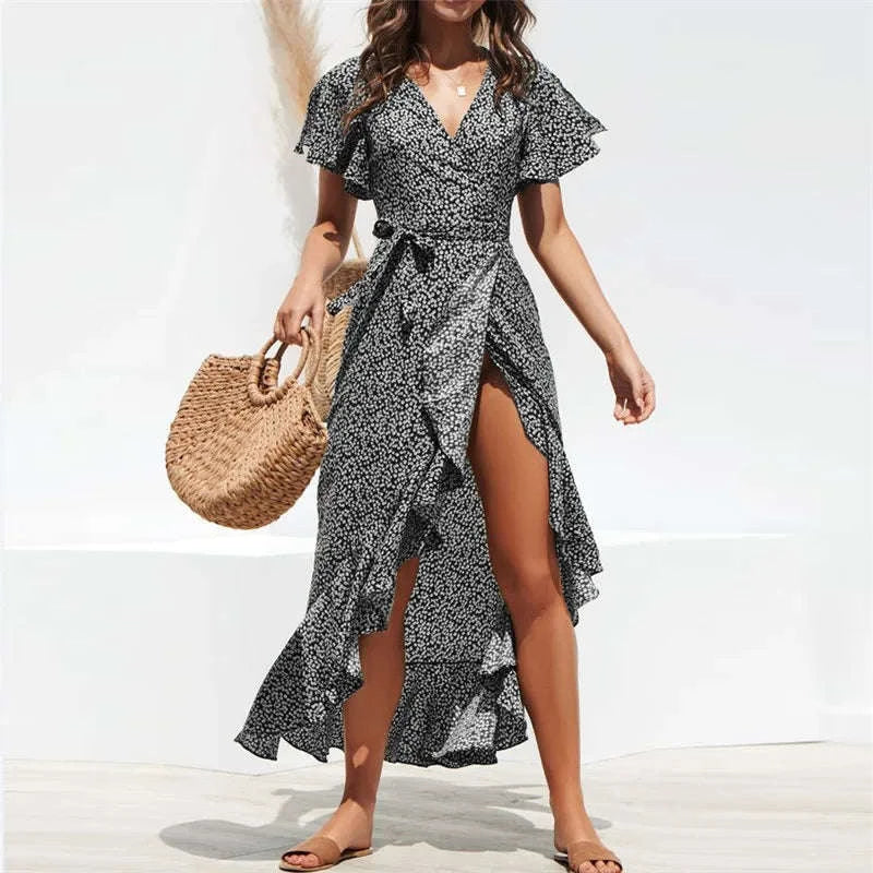 Summer Beach Boho Floral Maxi Dress-green / XL