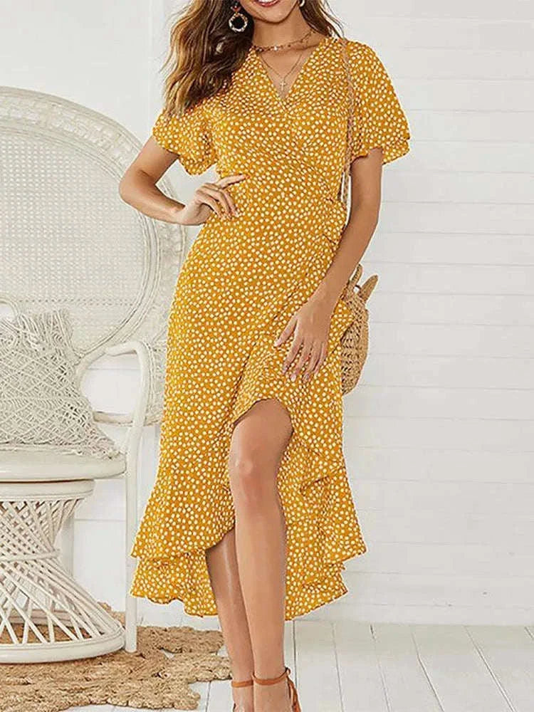 Summer Beach Boho Floral Maxi Dress-green / XL