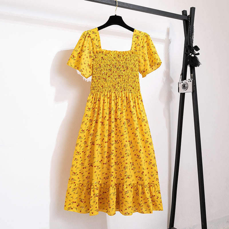 Summer Chiffon Midi Dress for Women-Yellow / One Size