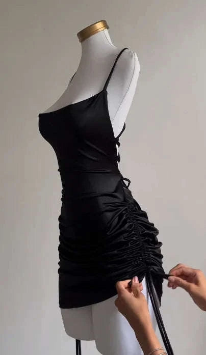 Summer Lace-Up Halter Bodycon Dress-S / black