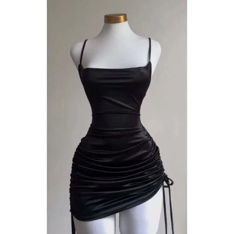Summer Lace-Up Halter Bodycon Dress-S / black