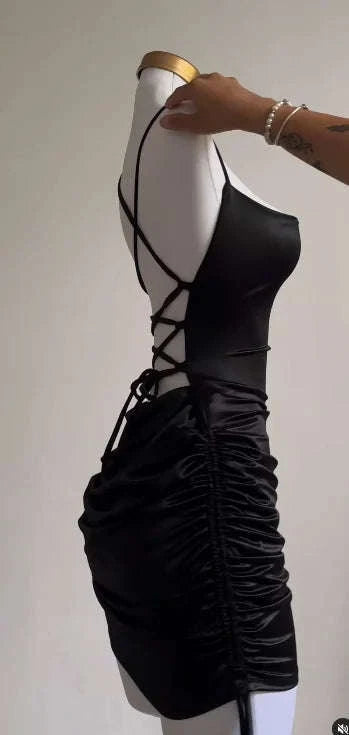 Summer Lace-Up Halter Bodycon Dress-S / black