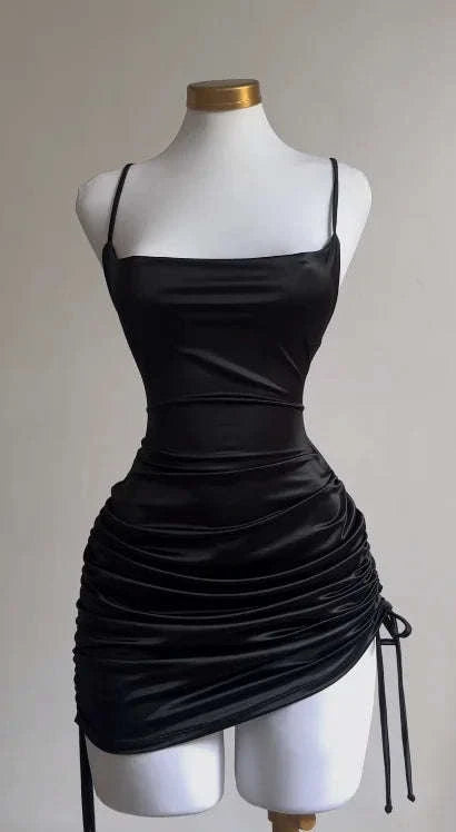 Summer Lace-Up Halter Bodycon Dress-S / black
