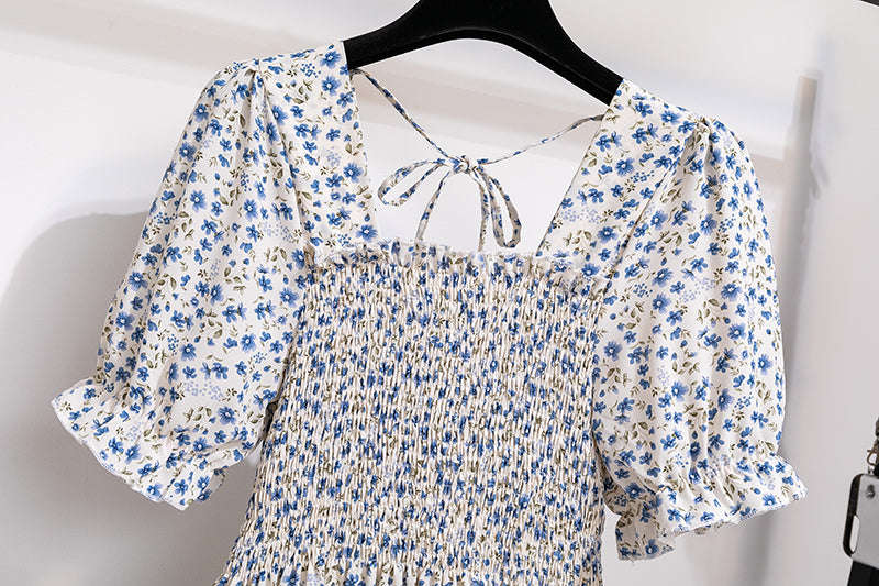 Summer Pleated Chiffon Midi Dress-oufen / One Size