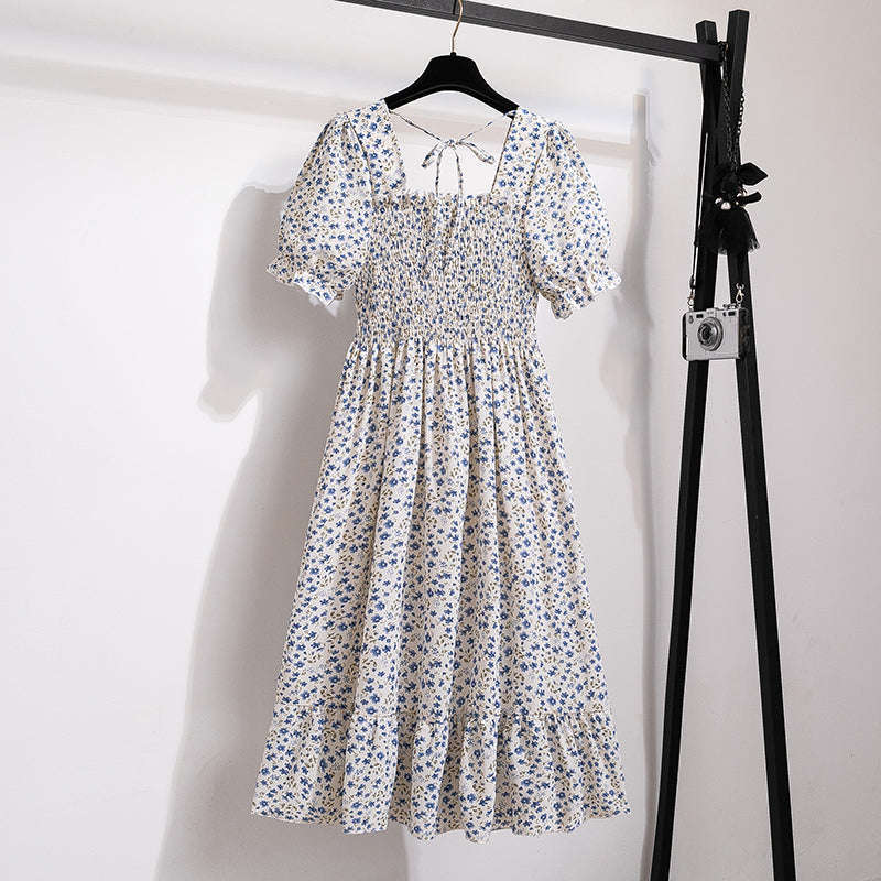 Summer Pleated Chiffon Midi Dress with Flattering A-Line Flow-oufen / One Size