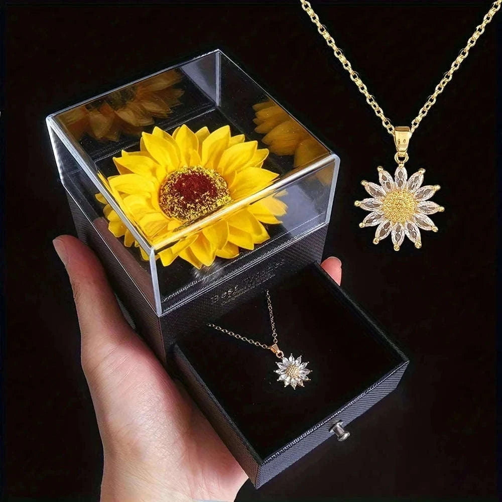 Sunflower Necklace Pendant with Hidden I Love You Message-1set